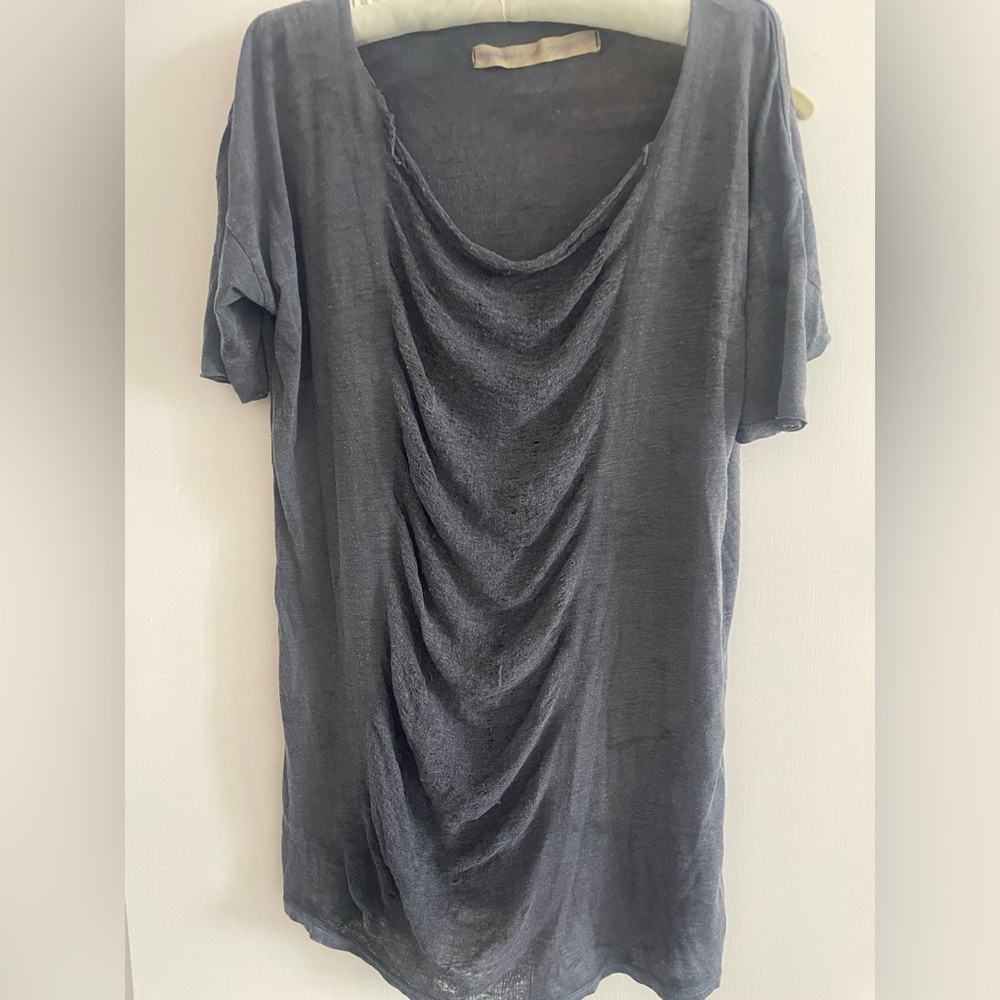 Raquel Allegra shredded gray t shirt and pouch